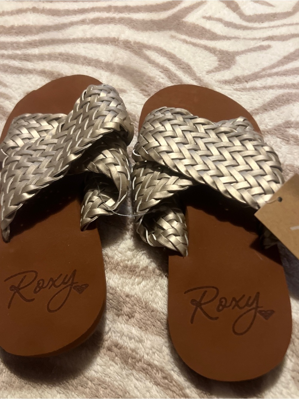 Roxy Metallic Gold Braided Slide Sandals